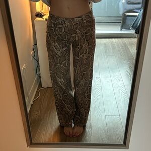 H&M Divided Snake-Print Trousers in Brown & Cream